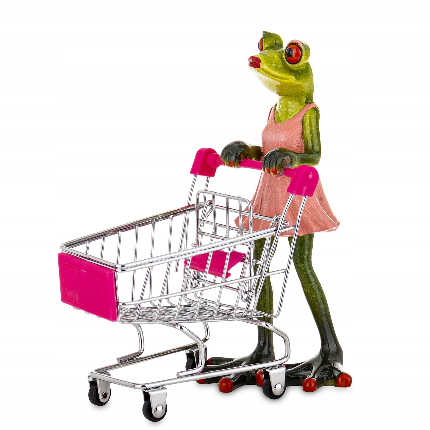 Figurka żabka na zakupach z wózkiem żaba śmieszny prezent zakupoholiczka