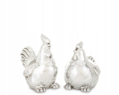 2 szt Figurka wielkanocna kogut i kura 12x7,5x12 srebrna