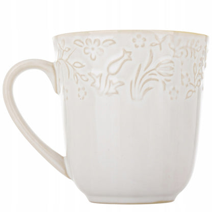 Kubek Sarmatia 400ml kremowy  porcelanowu ecru tłoczony wzór kwiaty