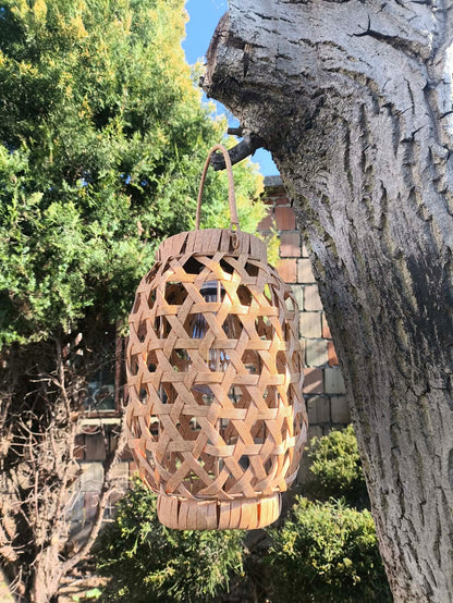Lampion solarny rattanowy LED wiszący ogrodowy balkonowy 28 cm pleciony
