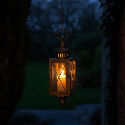 Metalowy lampion złoty wiszący szklany latarnia złota retro dekoracja hak