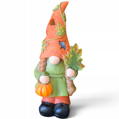 dekoracja figurka jesienna skrzat lampion LED dynia gnom 38 cm duża