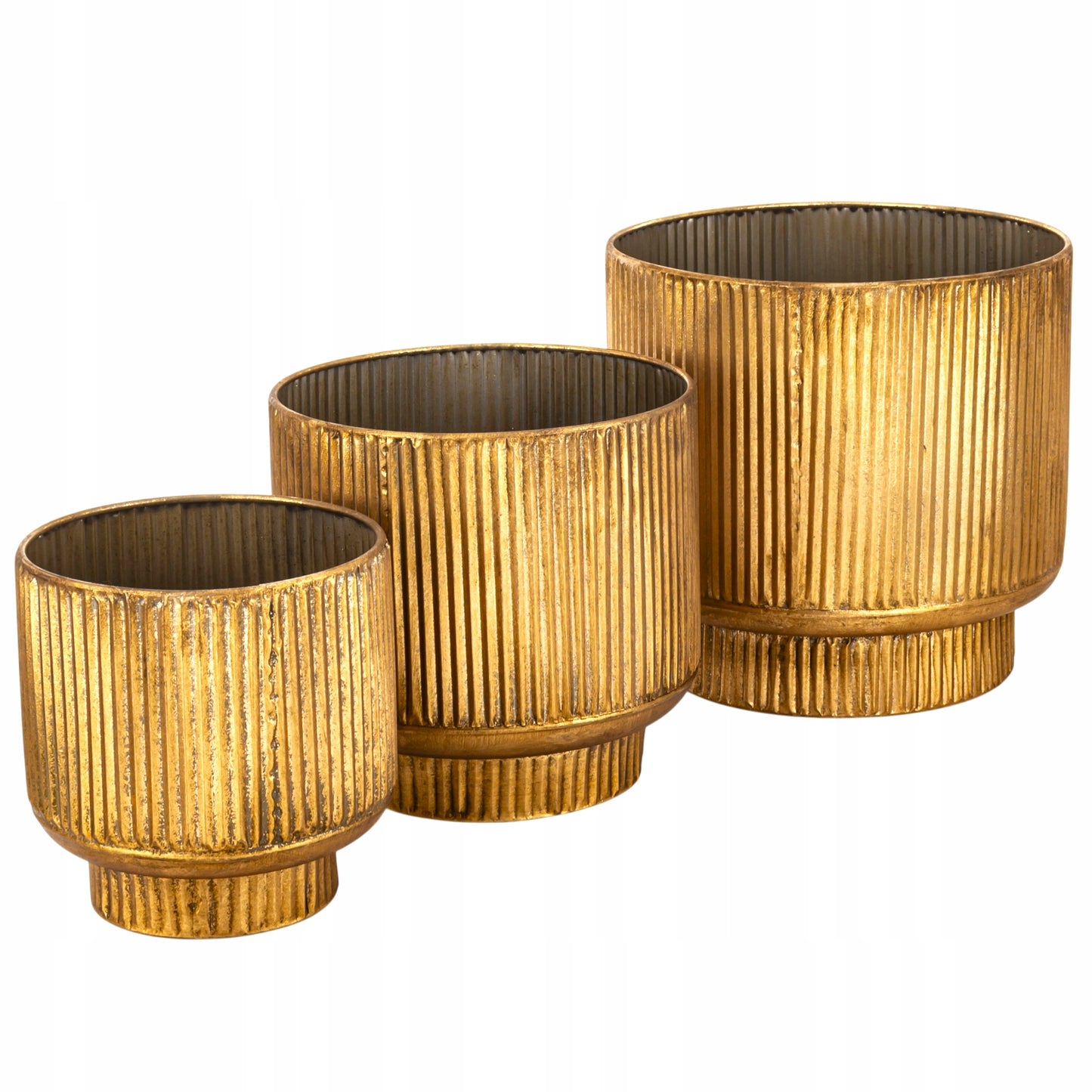 3 szt Osłonka 29, 24, 20,5 cm metalowa złoty zestaw doniczka
