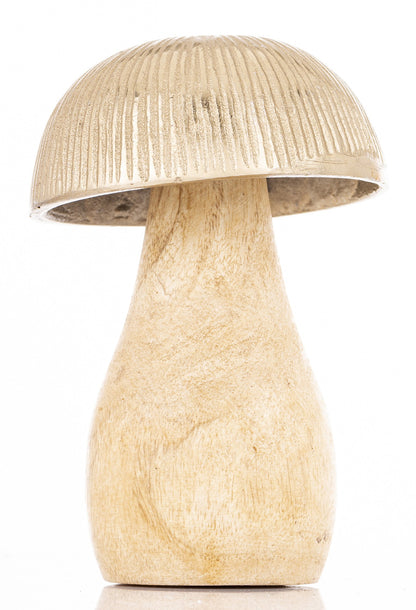 Figurka dekoracyjna grzyb drewniano-metalowa brązowo-złota 13x9x9 cm
