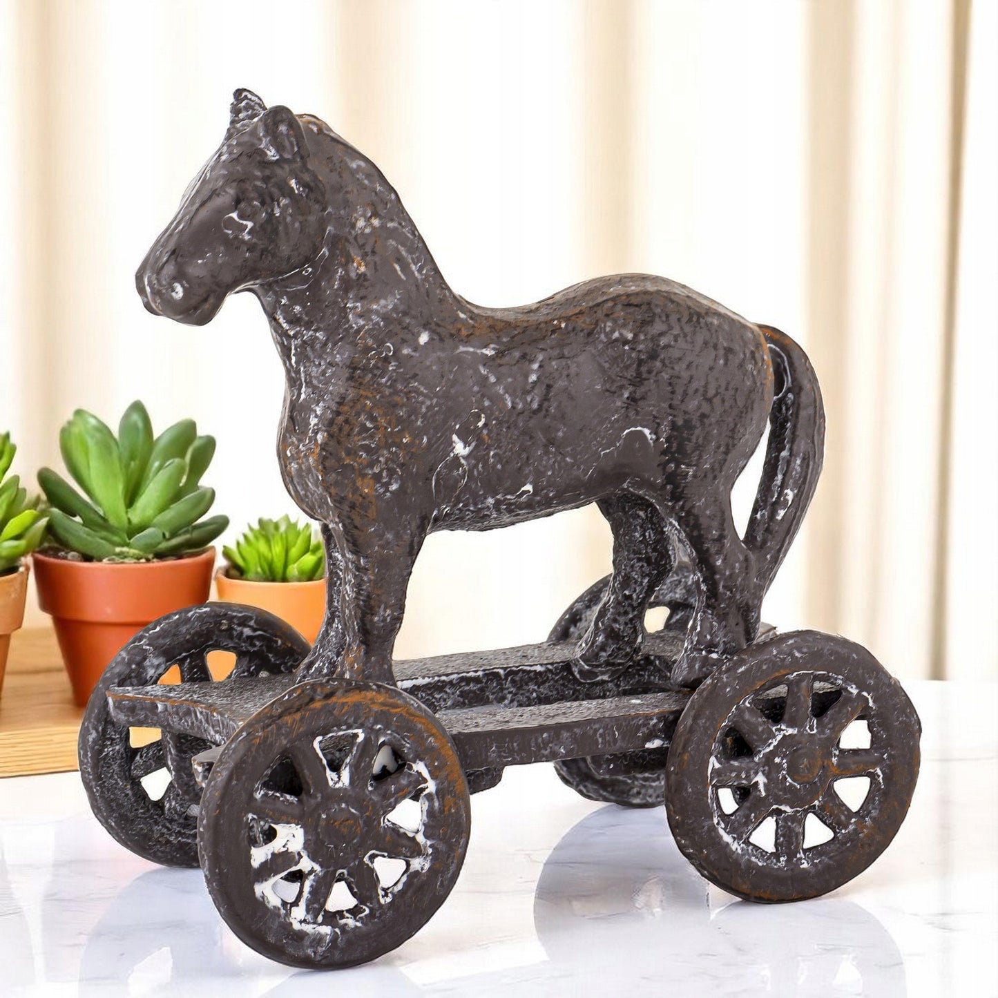 Figurka Metalowa Koń na Kółkach Vintage Loft Retro 13,5cm żeliwny dekoracja