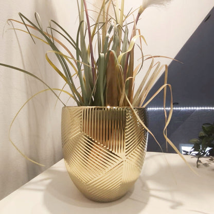 Doniczka złota Osłonka 13 cm ceramika glamour ryflowana