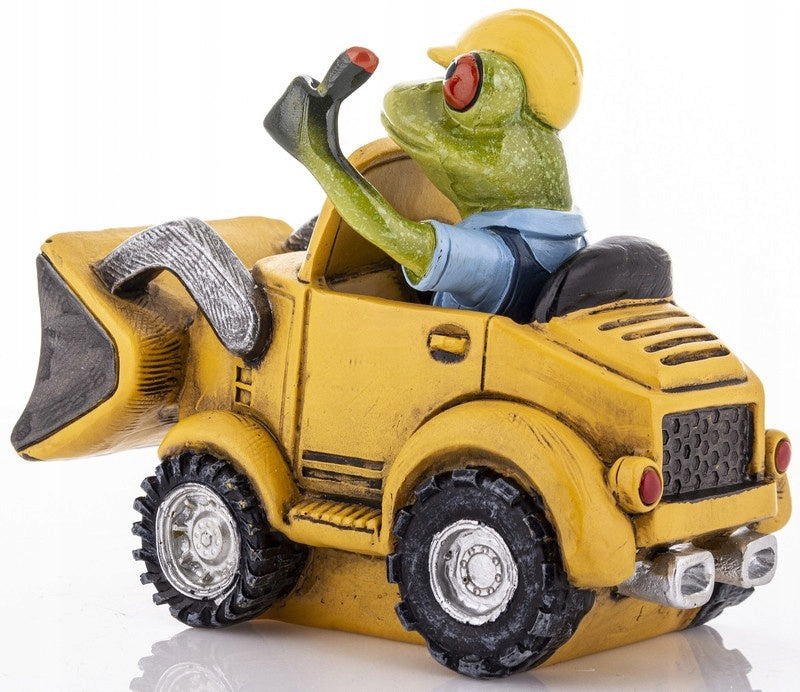 Figurka żaba żabka koparka bobcat koparkowy robotnik dekoracja ozdoba