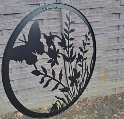 Metalowa dekoracja ścienna do domu i ogrodowa 38 cm motyl obraz metalowy