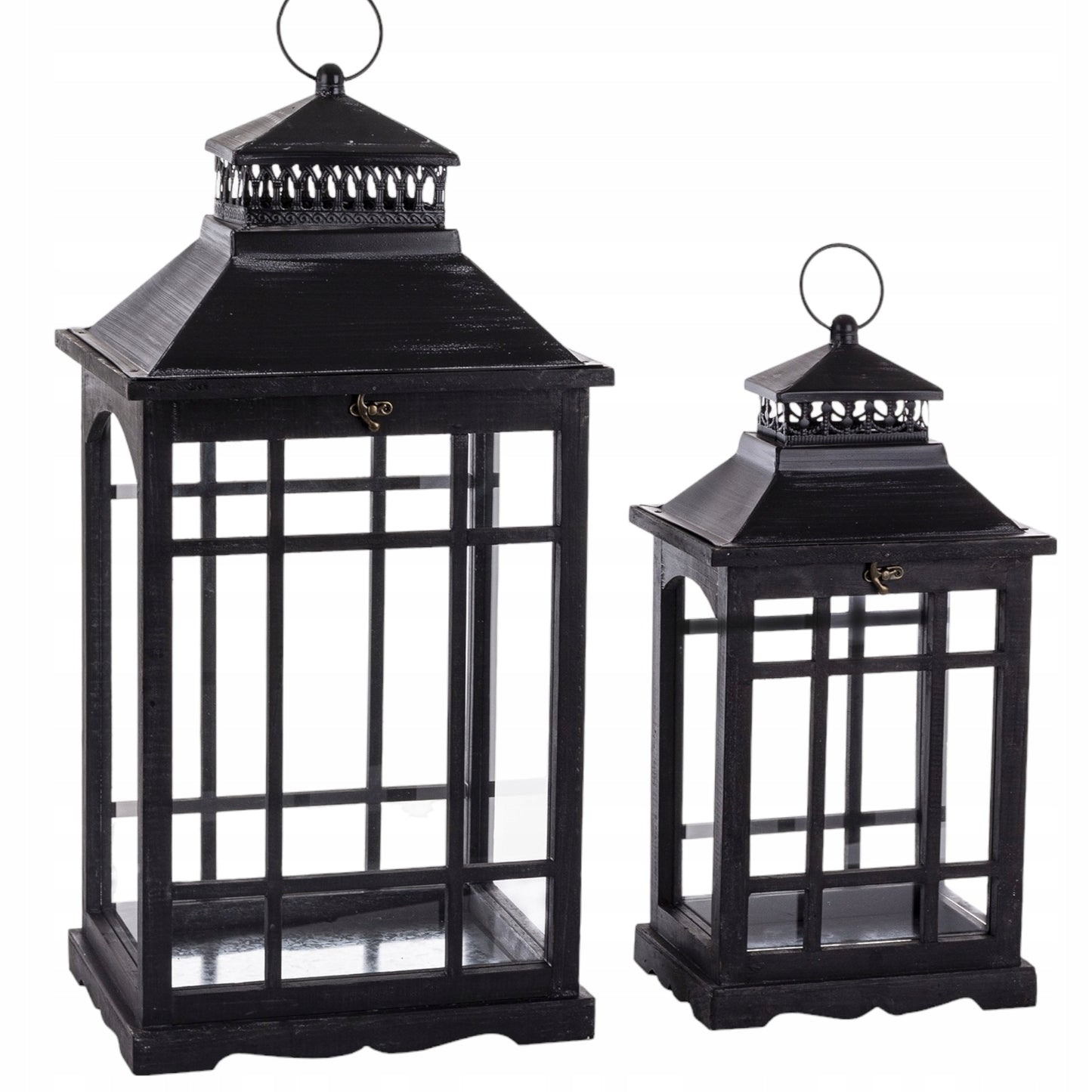 Zestaw 2 szt Lampion Drewniany czarny Latarnie komplet XXL 69cm