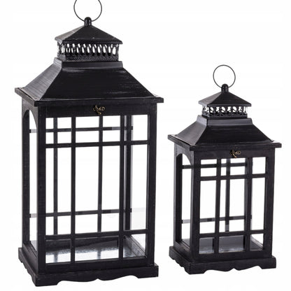 Zestaw 2 szt Lampion Drewniany czarny Latarnie komplet XXL 69cm