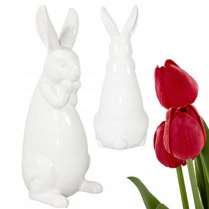 Figurka zajac ceramiczny bialy dekoracja wielkanocna ozdoba dom 39cm królik