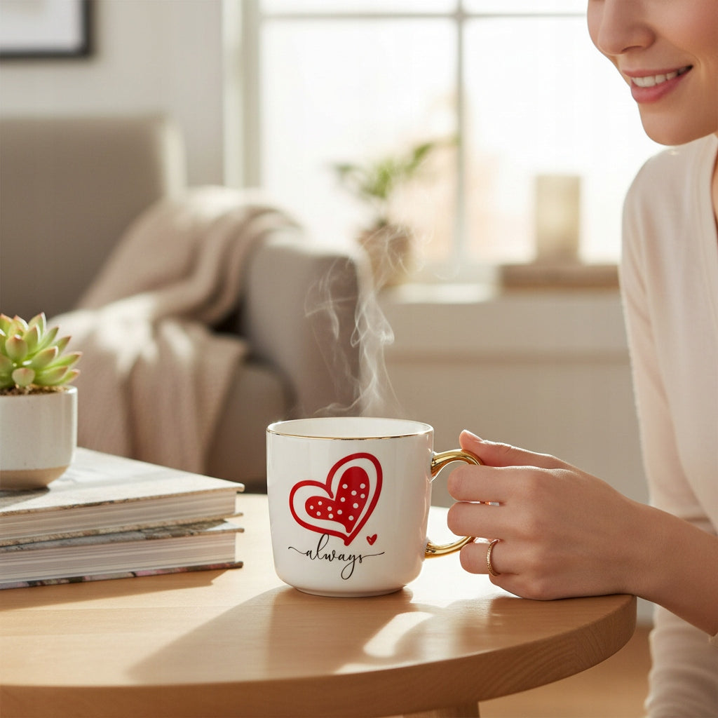 Duży porcelanowy kubek w pudełku na walentynki prezent 385 ml