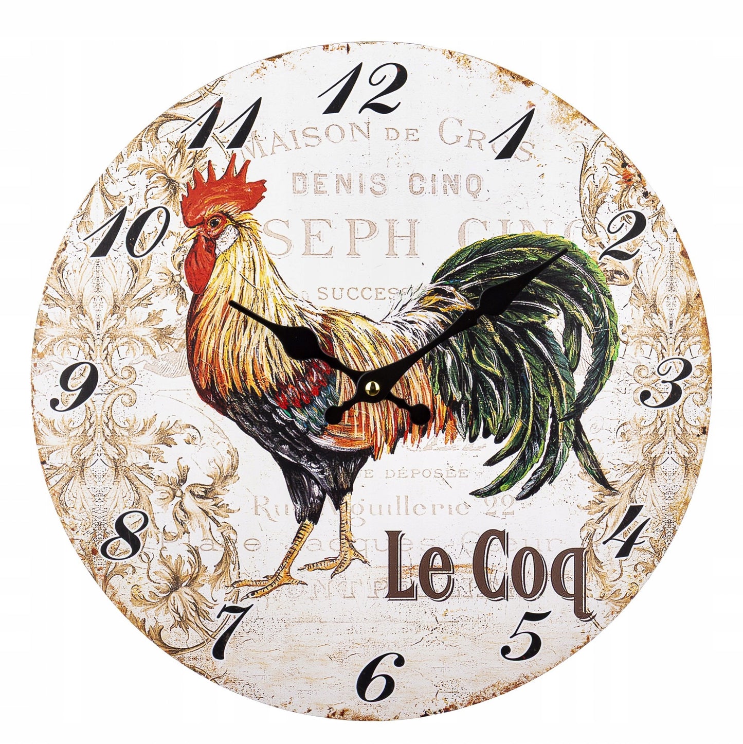 Zegar ścienny wielokolorowy 34cm retro kogut prowansalski