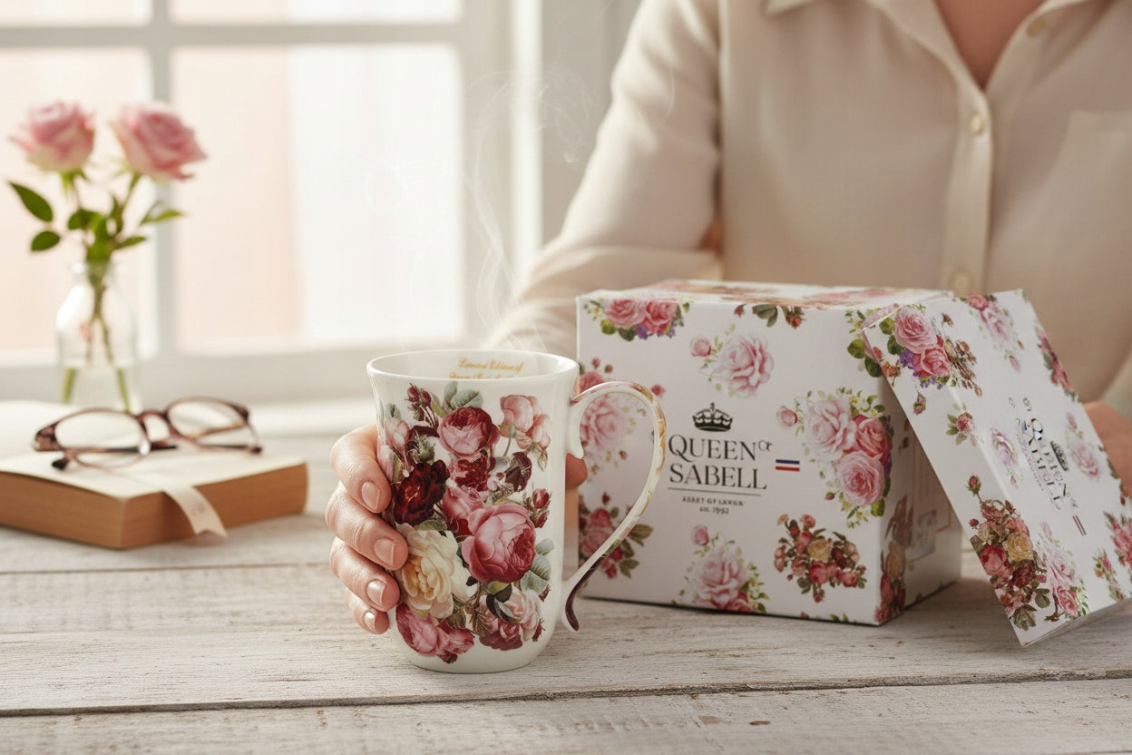 Kubek Porcelanowy w Róże 400 ml Kwiaty Romantyczny Prezent Dzien kobiet