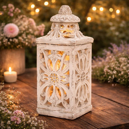 Lampion Cementowy Latarenka Świecznik Boho Ogrodowy 37cm Retro Ażurowy