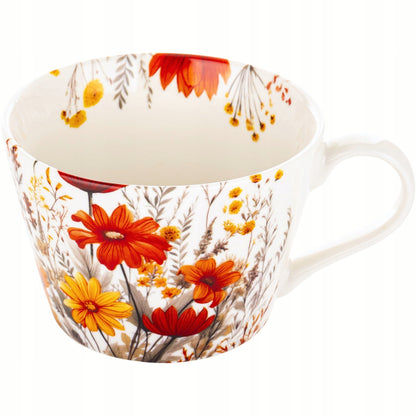 Kubek porcelanowy w kwiaty do kawy herbaty zmywarki mikrofali duży 450 ml