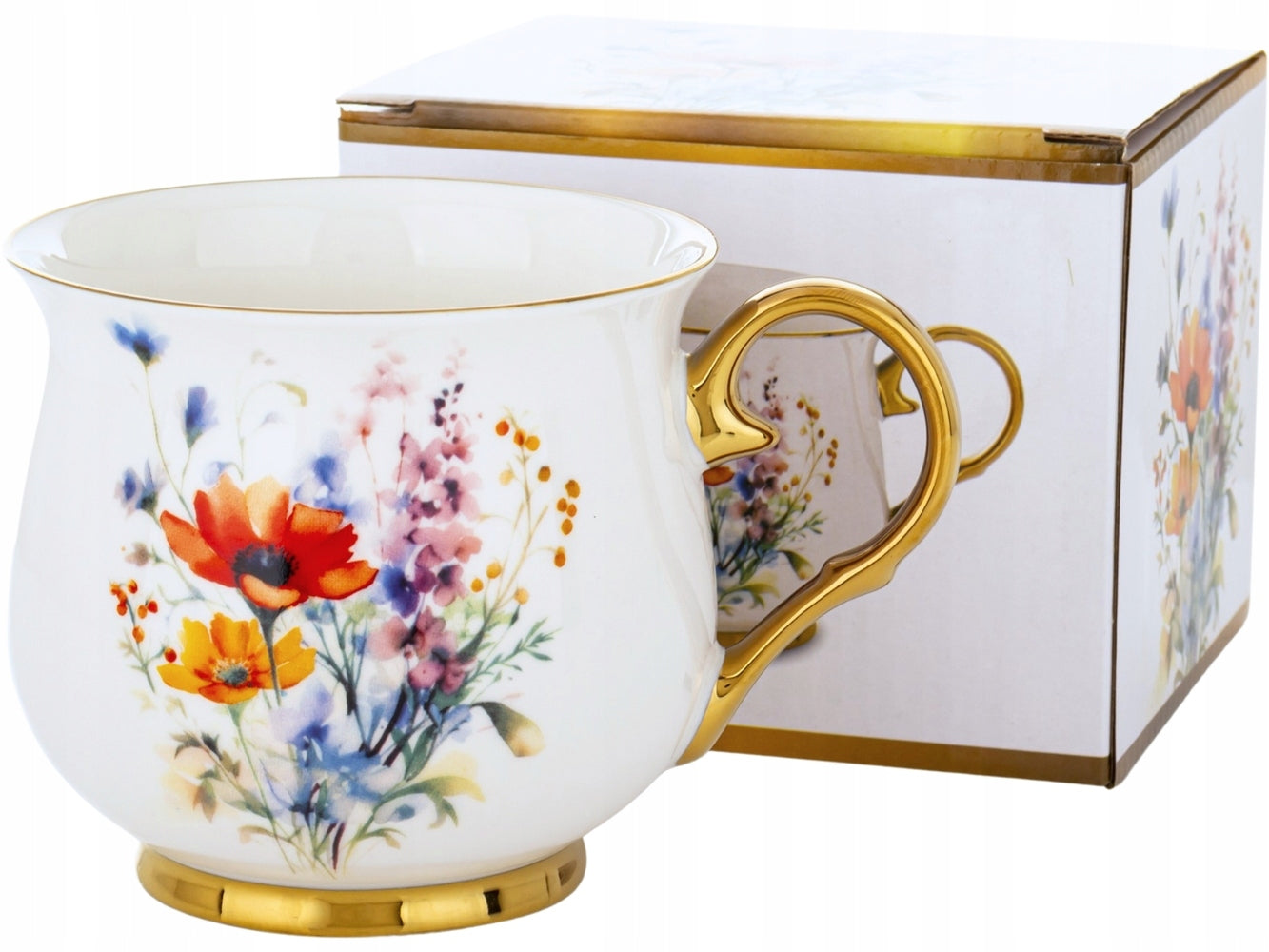 Kubek w pudełku porcelana 450 ml filiżanka wzór w kwiaty