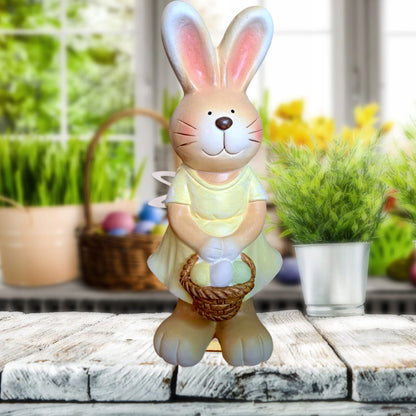 Duża Figurka zajączek Królik Zając z kwiatami 35cm wielkanocna ogrodowa
