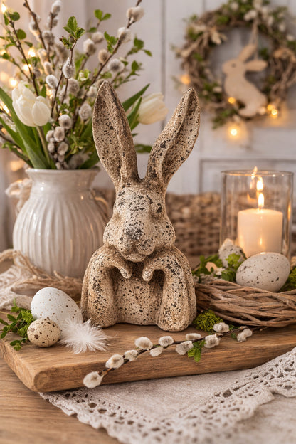 Zając Królik figurka zamyślony szaro-brązowy Piękny 29cm wielkanocna