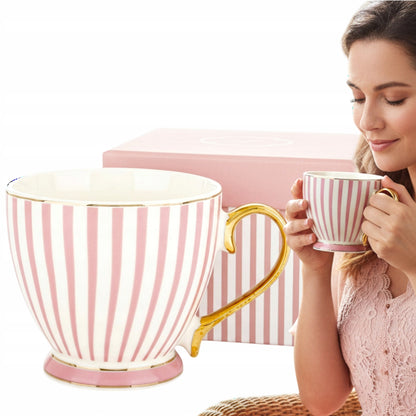 Kubek porcelanowy w pudełku na prezent różowy biały porcelana 450 ml
