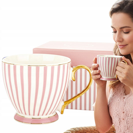 Kubek porcelanowy w pudełku na prezent różowy biały porcelana 450 ml