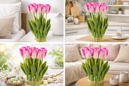 Bukiet Sztucznych Tulipanów tulipan różowy 38cm wiosenne kwiaty wielkanoc