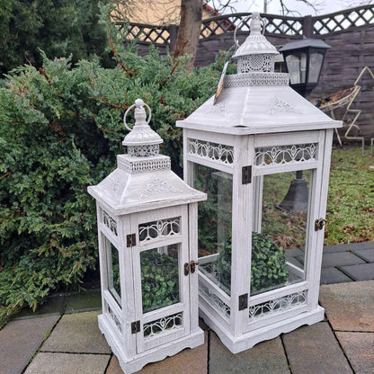 zestaw 2 szt Lampion latarnia drewniany szary kpl. retro duże 69cm XXL