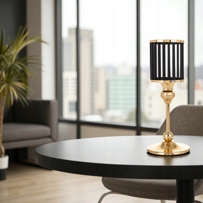 Świecznik metalowy złoty dekoracyjny glamour czarny lampion na nóżce 30,5cm