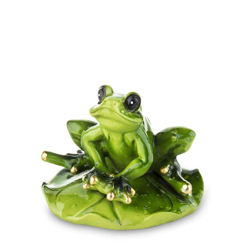 Figurka żabka na liściu lilii wodnej żaba nad stawem 6x8 cm