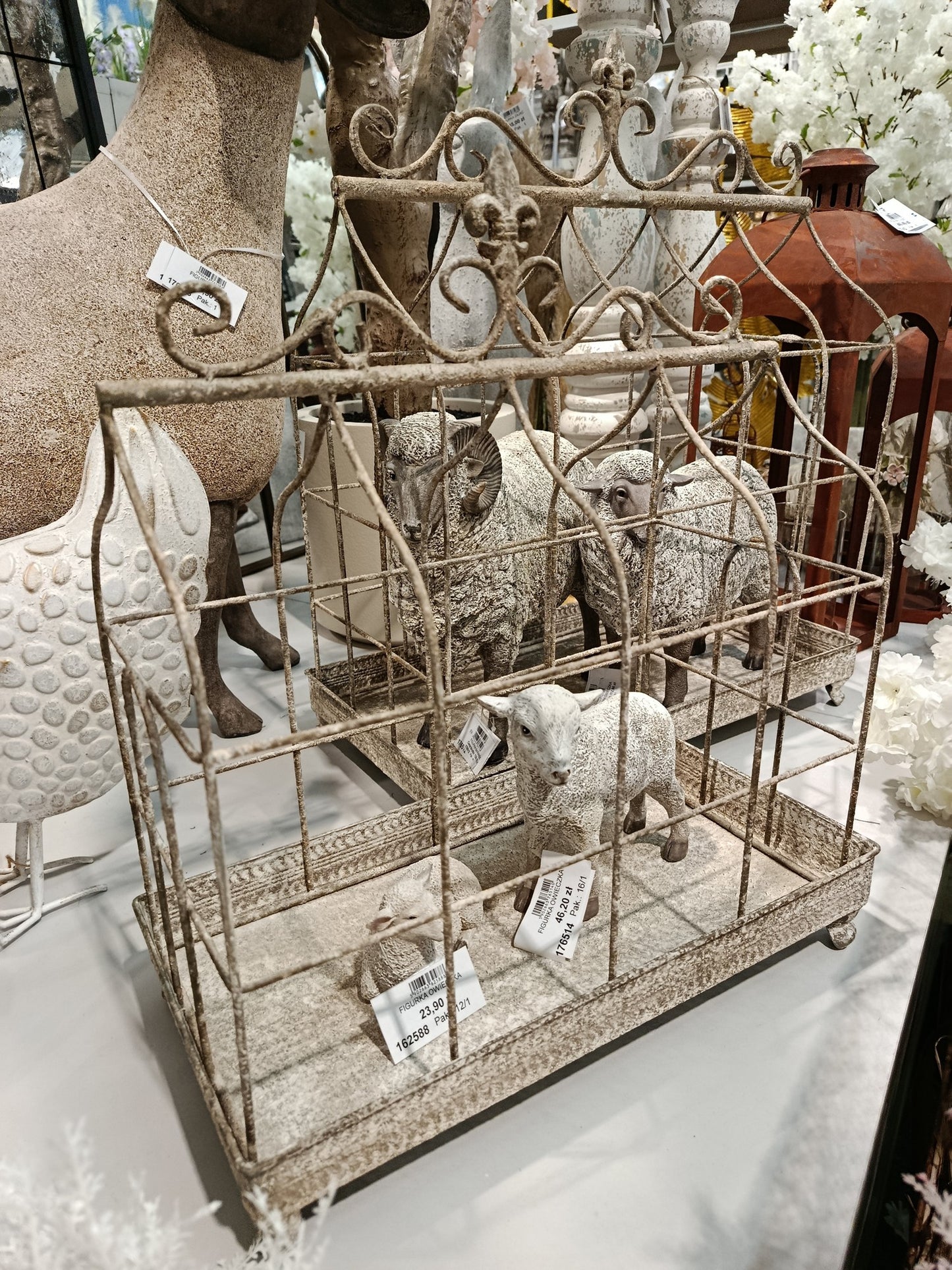 Klatka dekoracyjna metalowa komplet 2 szt. beżowy, brązowy 69x58x31,5 59x50x27 48x41x21,5