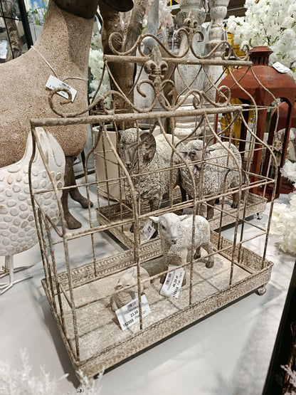 Klatka dekoracyjna metalowa komplet 2 szt. beżowy, brązowy 69x58x31,5 59x50x27 48x41x21,5