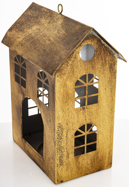 Figurka świąteczna Dekoracja Metalowa Domek złoty 29x21,5x14,5