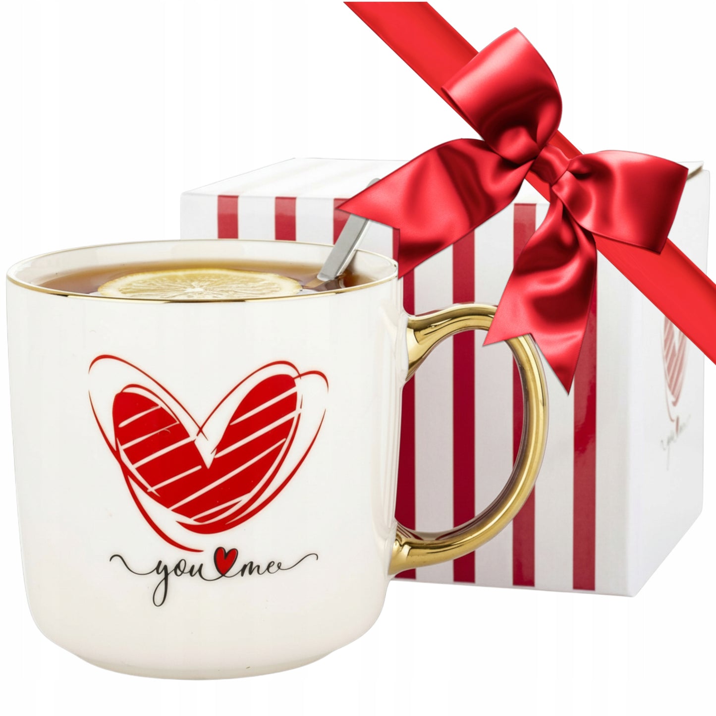 Duży porcelanowy kubek w pudełku na walentynki prezent 385 ml