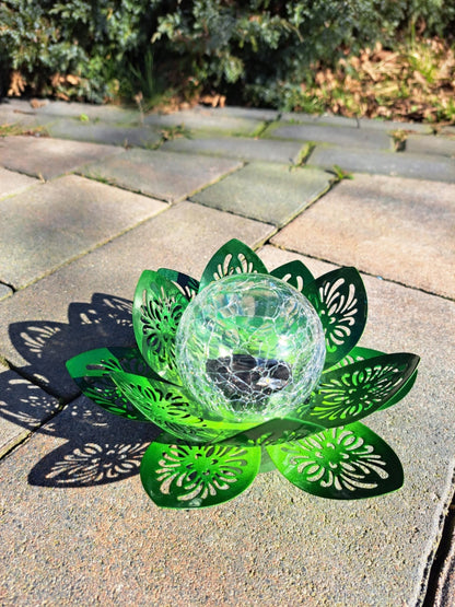 Lampa SOLARNA -kwiat LOTOSU, kolor zielony Lampion latarenka