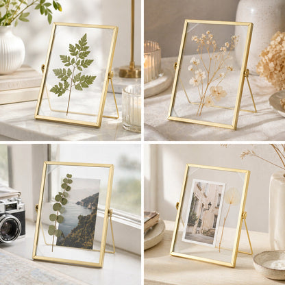 Ramka na zdjęcia metalowa złota float stawiana 20x17na foto 10x15 cm