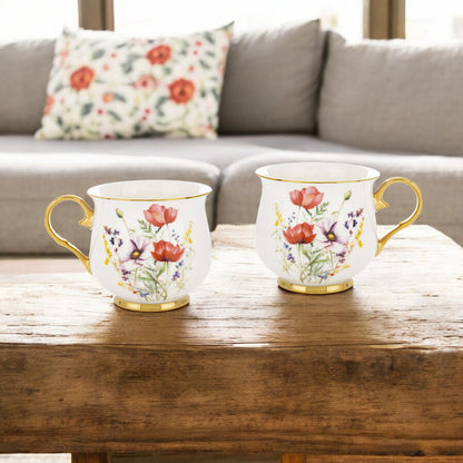 Porcelanowy duży kubek w kwiaty filiżanka do kawy herbaty 450 ml w pudełku