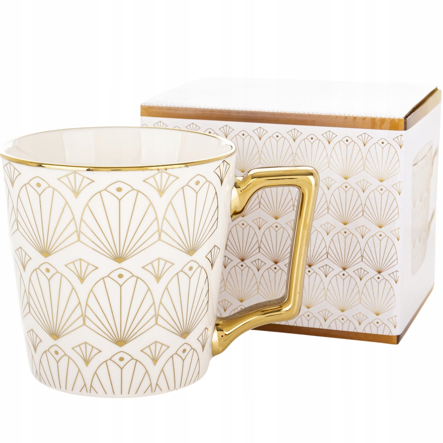 Porcelanowy Kubek elegancki złote ucho 310ml na prezent kawa herbata