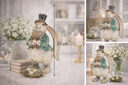 Figurka królik dekoracyjny vintage ozdoba wielkanocna figurka do domu 22cm