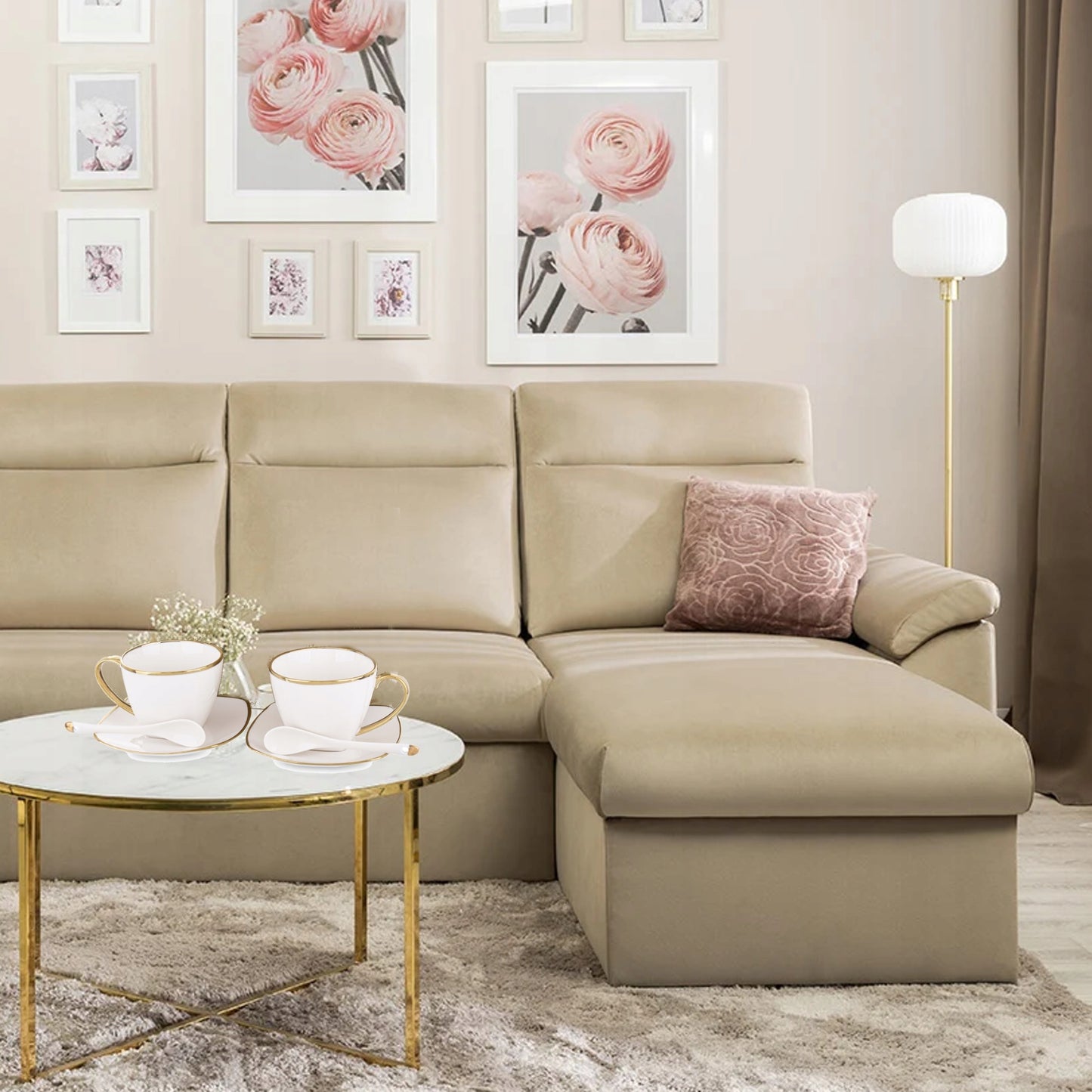 zestaw 2 filiżanek talerzyków łyżeczek komplet porcelanowy do kawy herbaty