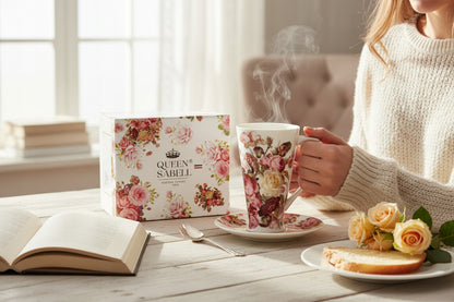 Kubek Porcelanowy w Kwiaty Styl Vintage Elegancki do Kawy Herbaty prezent