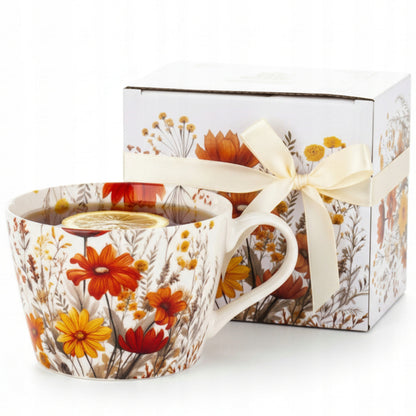 Kubek porcelanowy w kwiaty do kawy herbaty zmywarki mikrofali duży 450 ml