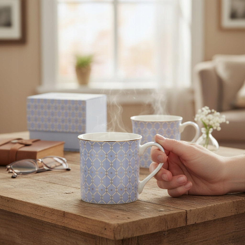 Kubek duży porcelanowy w pudełku niebieski na prezent 380 ml