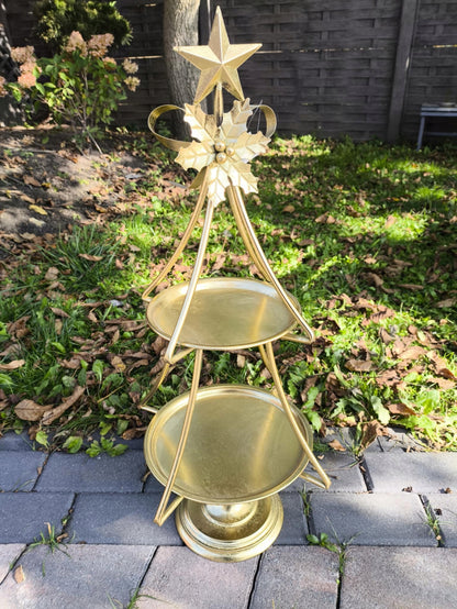 Patera dekoracyjna choinka złota etażerka metalowa taca duża 73x34 cm