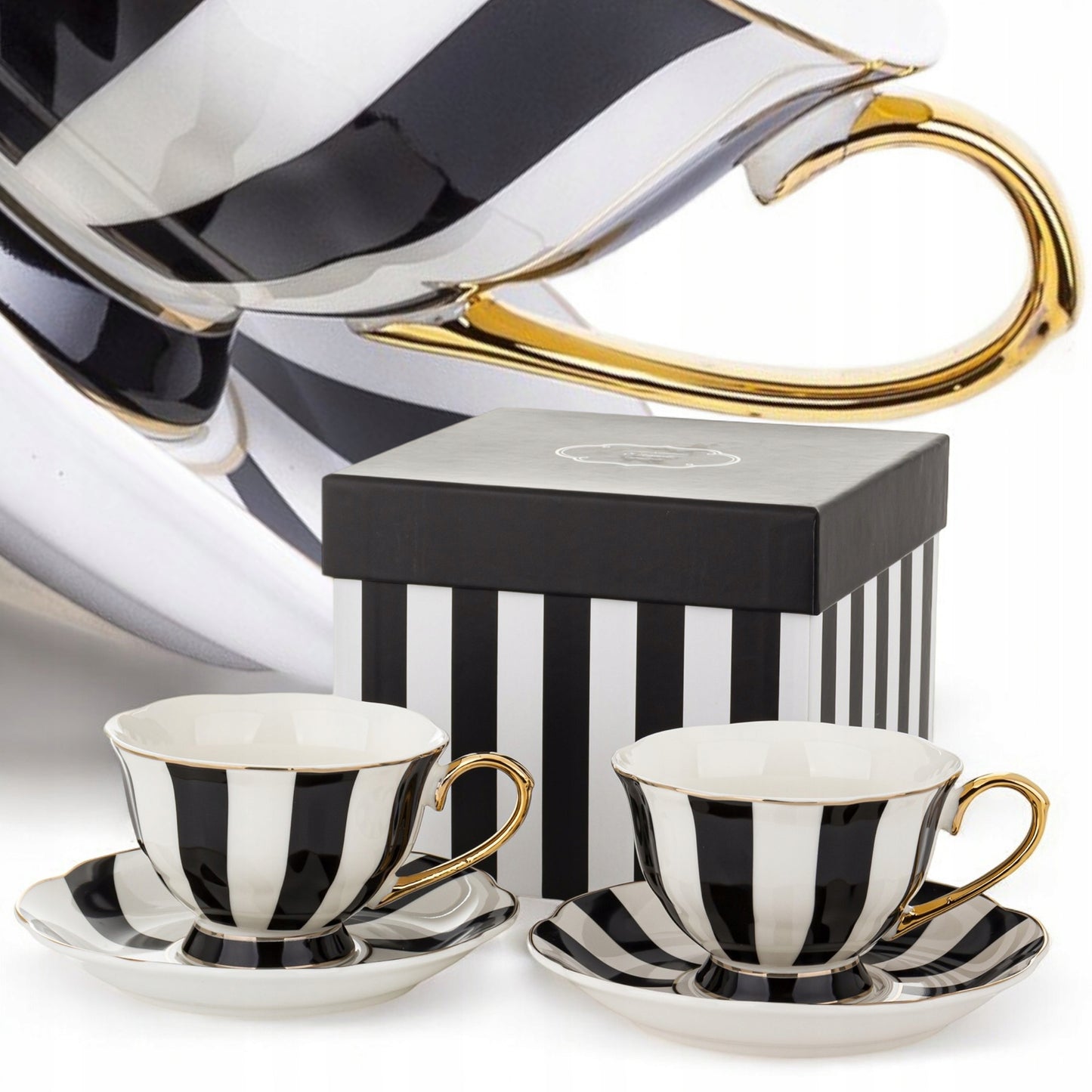 Komplet filiżanek porcelanowych 220 ml 2szt. biało-czarne złote