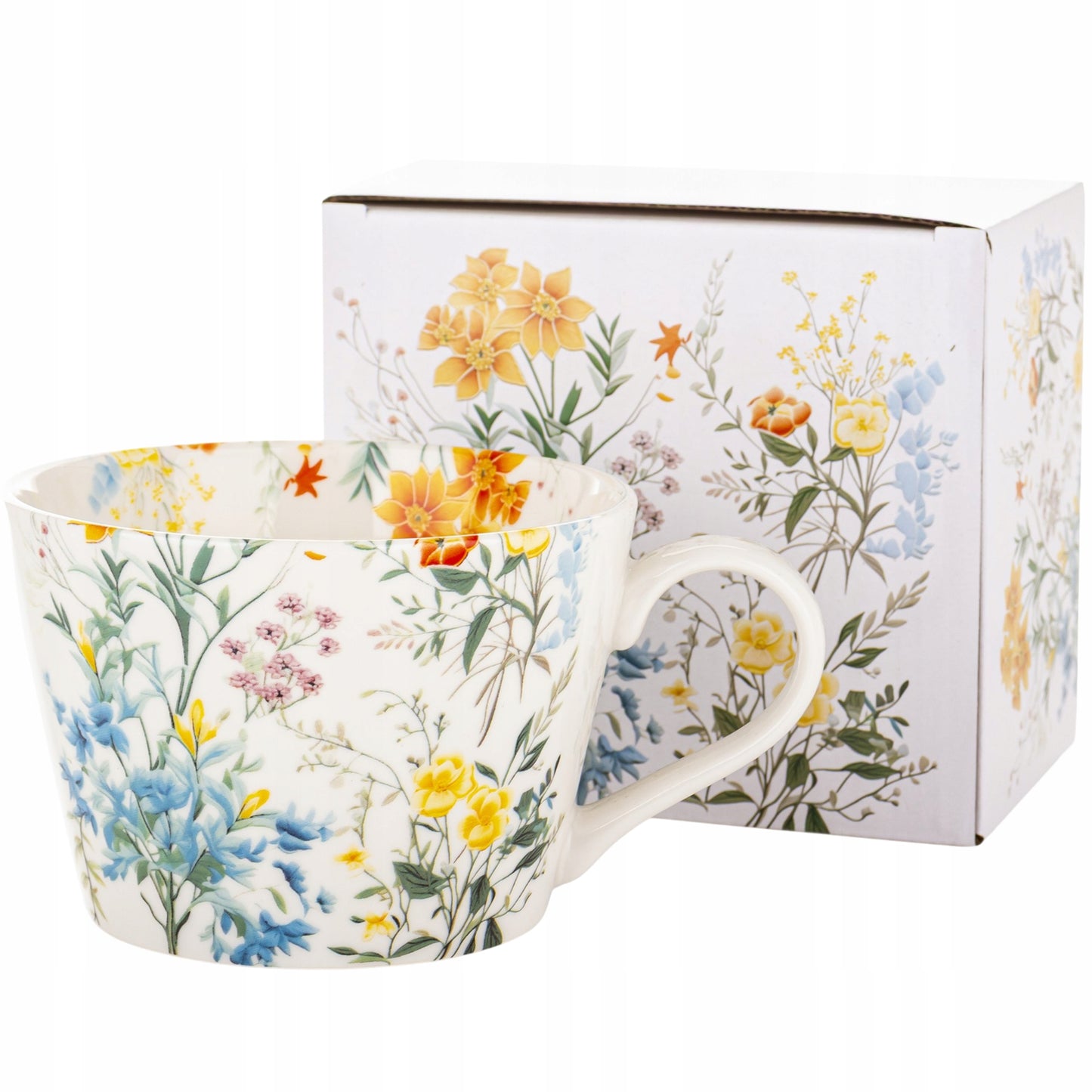 Duży kubek porcelanowy 450 ml do kawy herbaty kwiaty boho prezent zmywarka