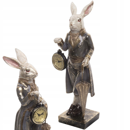 Figurka Pierrot biały królik z zegarkiem dekoracja vintage 34 cm