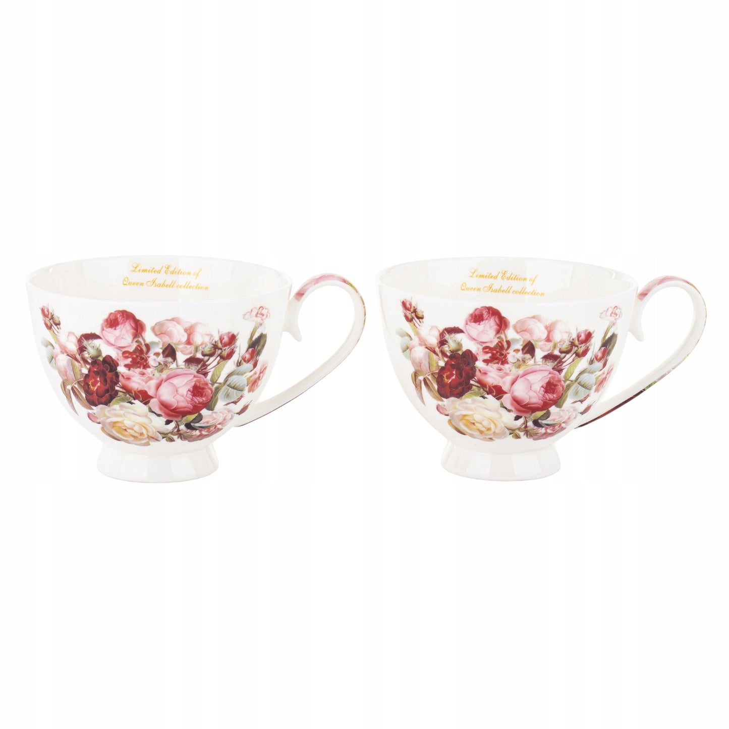 Zestaw 2 Filiżanek z Podstawką Porcelana kubek Kwiaty kawa herbata Prezent