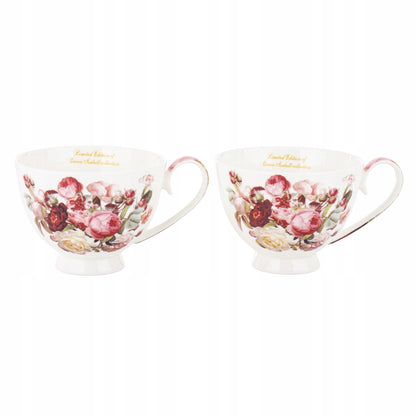 Zestaw 2 Filiżanek z Podstawką Porcelana kubek Kwiaty kawa herbata Prezent