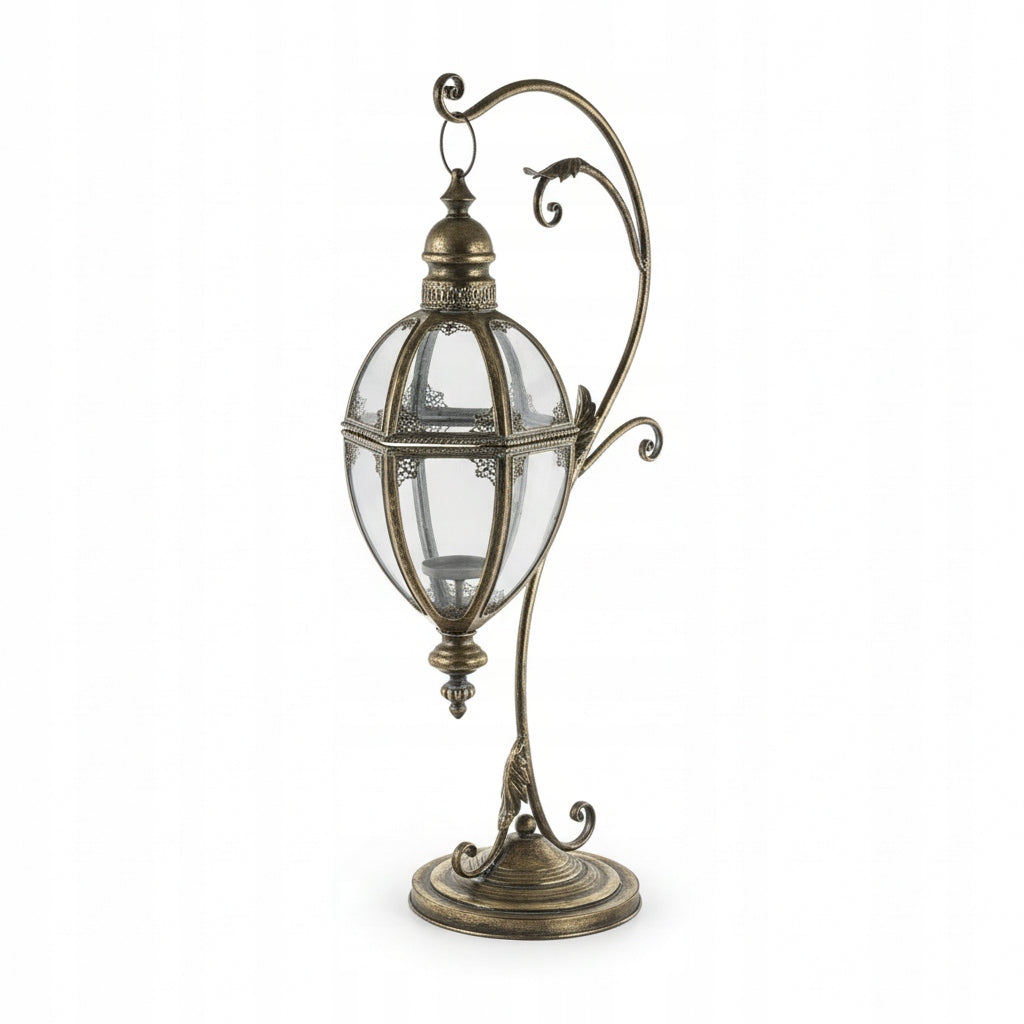 Lampion Złoty Retro Stojący Wiszący Świecznik Latarenka Metal Szkło 90 cm