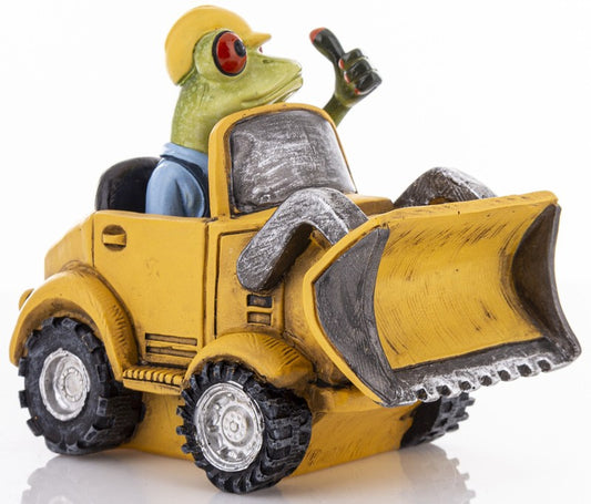 Figurka żaba żabka koparka bobcat koparkowy robotnik dekoracja ozdoba